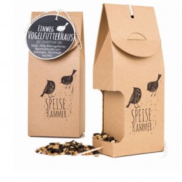 Vogelfutterhaus mit Spenderfunktion aus Naturpappe